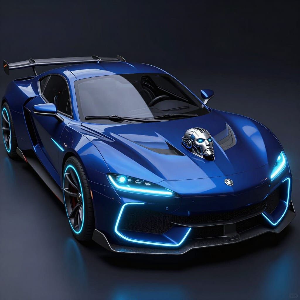 Futuristic Blue Cyberpunk Car with Neon Accents
