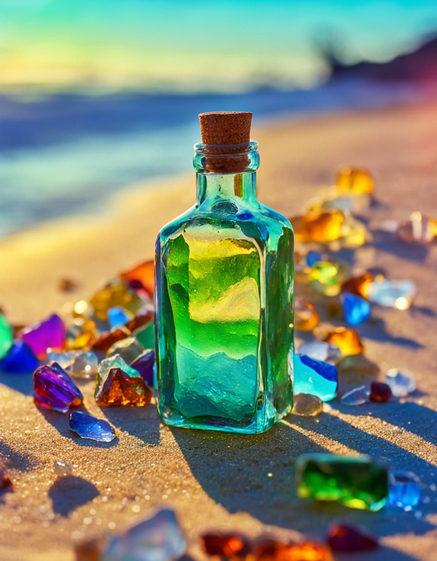 Vibrant Glass Shards on Beach in Fauvist Colors