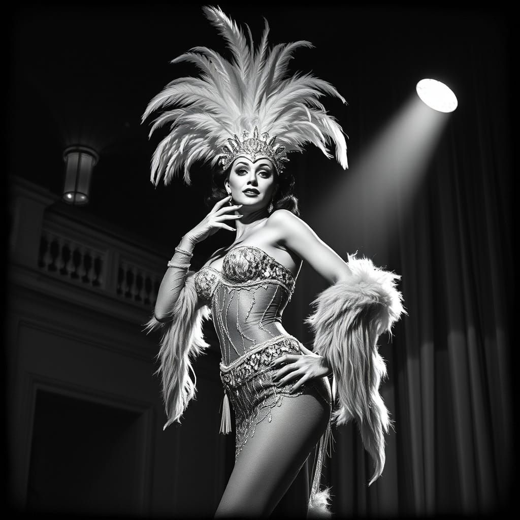 Vintage Showgirl in Halftone Art Deco Style