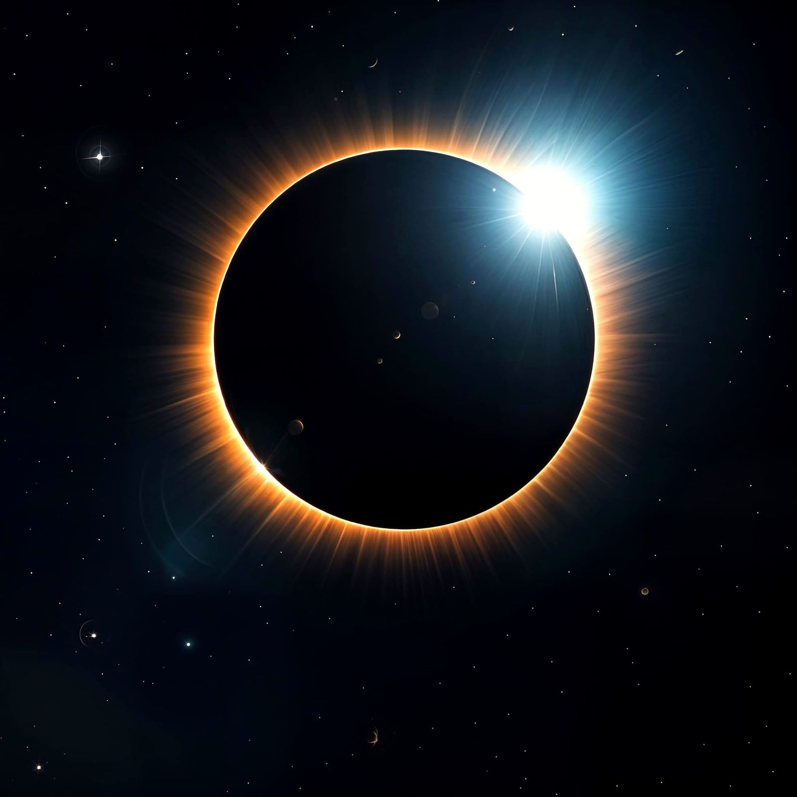 Planet Mars, solar eclipse, diamond ring effect
