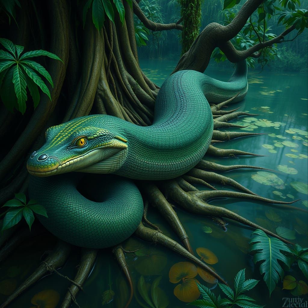 Anaconda in Rainforest, Inspired by Romanticism