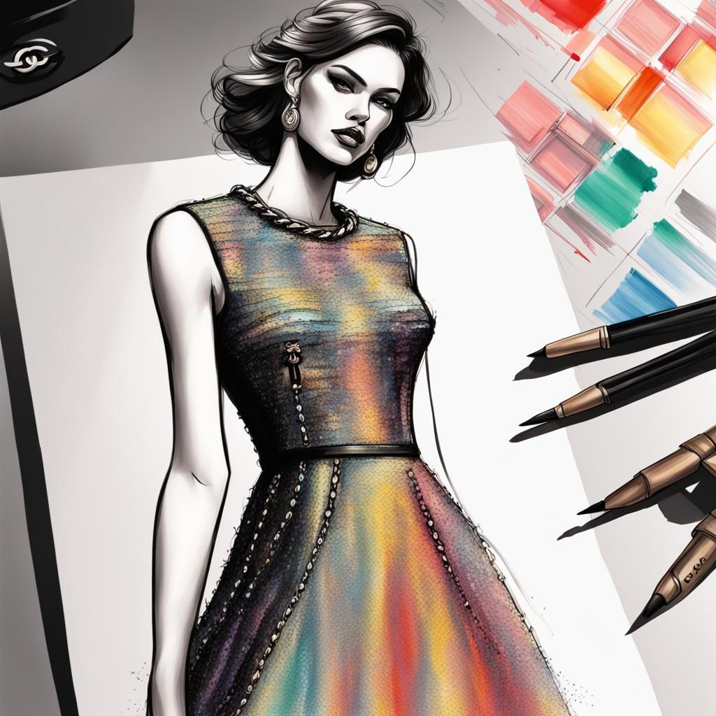 Modern Rebellious Chanel Dress: Fashion Sketch