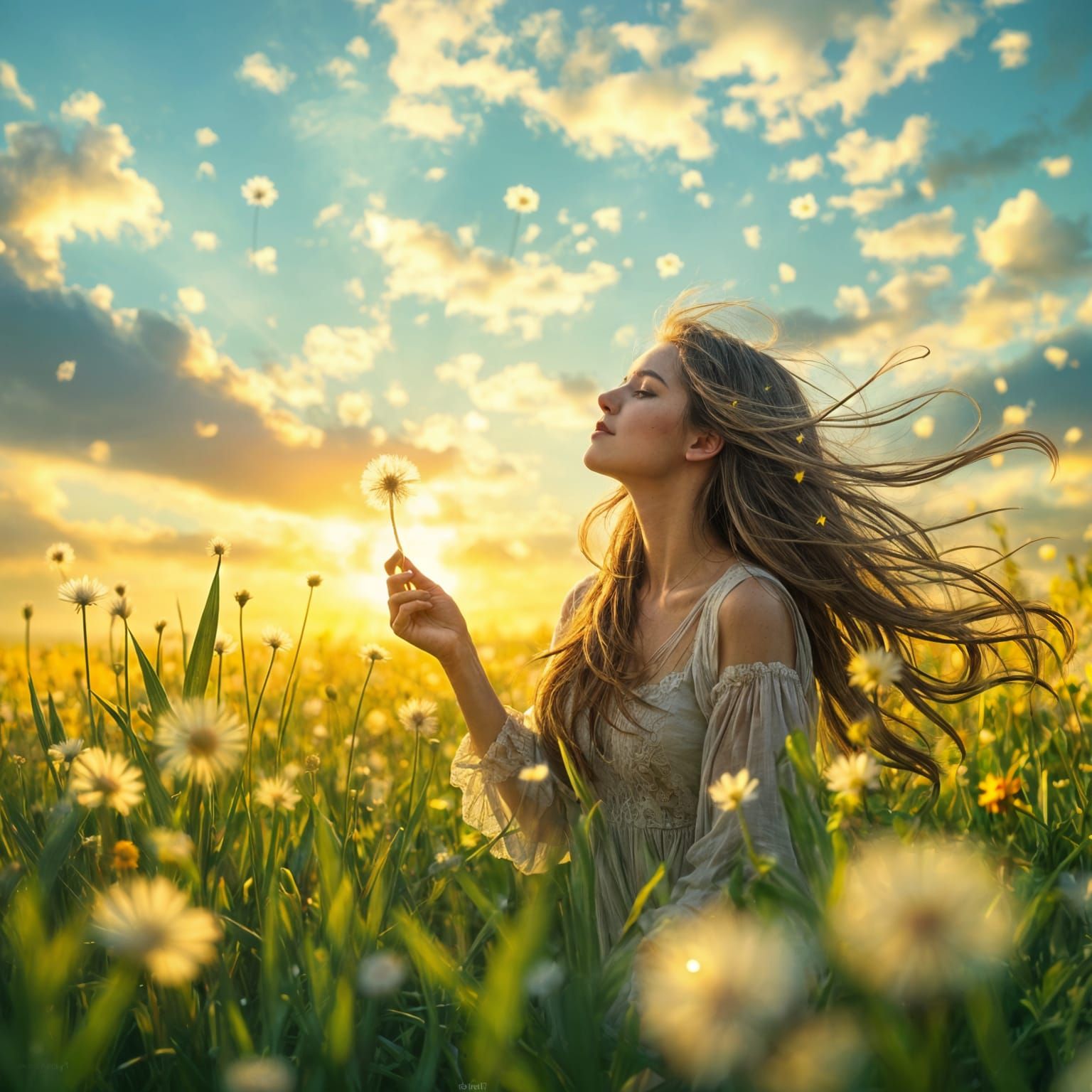 Radiant Woman in Field of Light: Fantasy Art