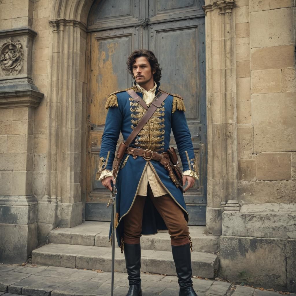 Handsome Musketeer Outside Les Invalides, Digital Illustrati...