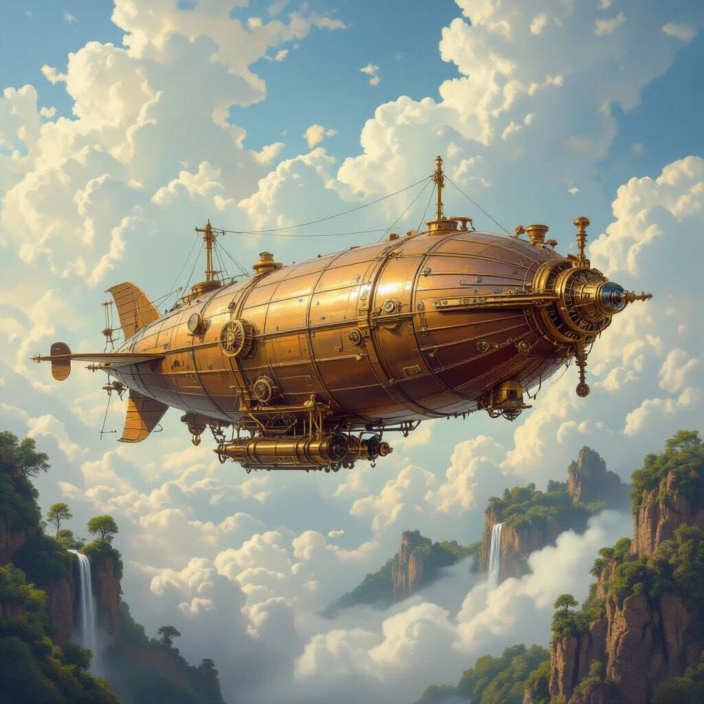 Steampunk Airship Soaring Through a Celestial Sky