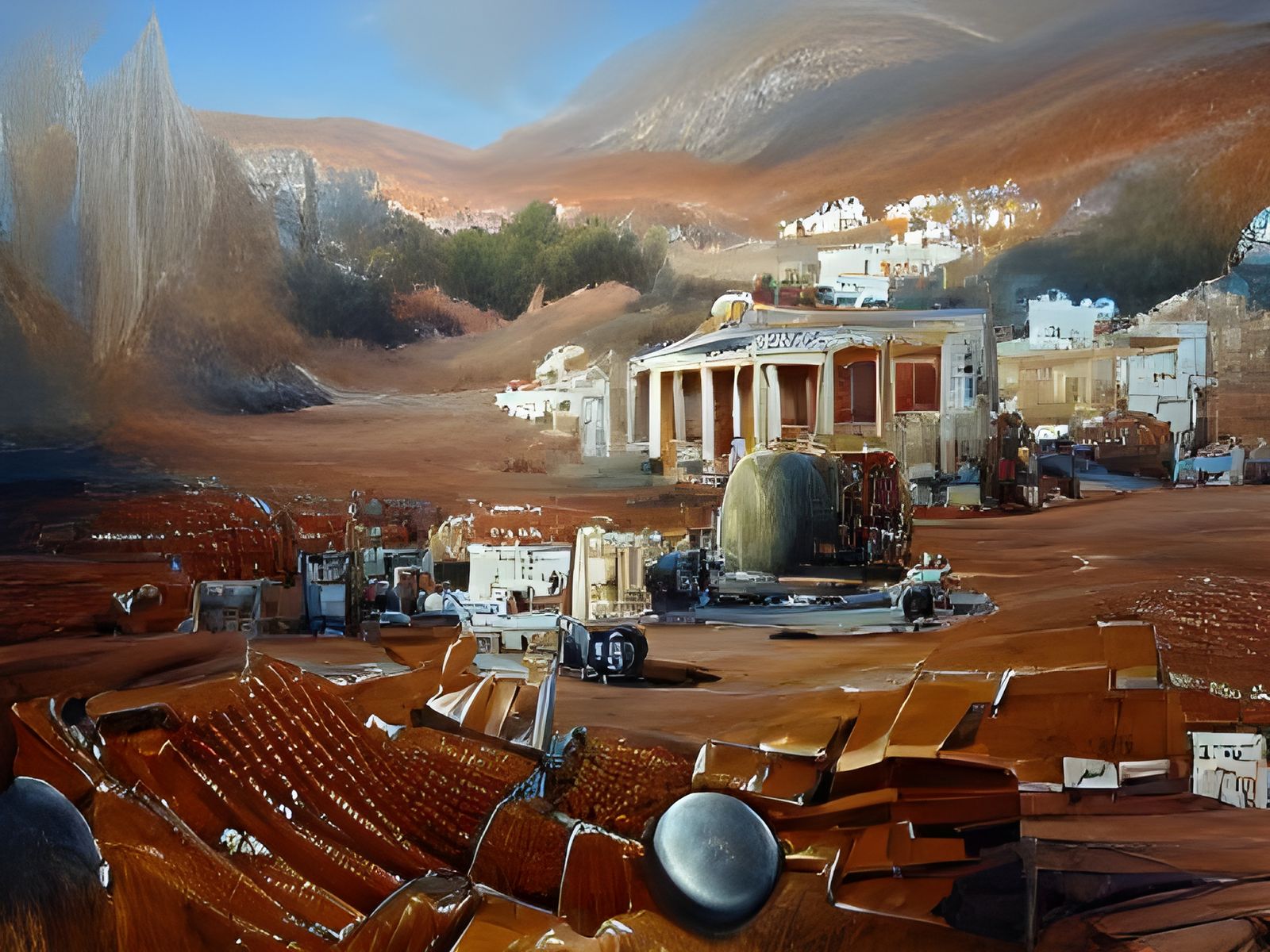 Ancient Greek Town on Mars: Hyperdetailed Oil Painting