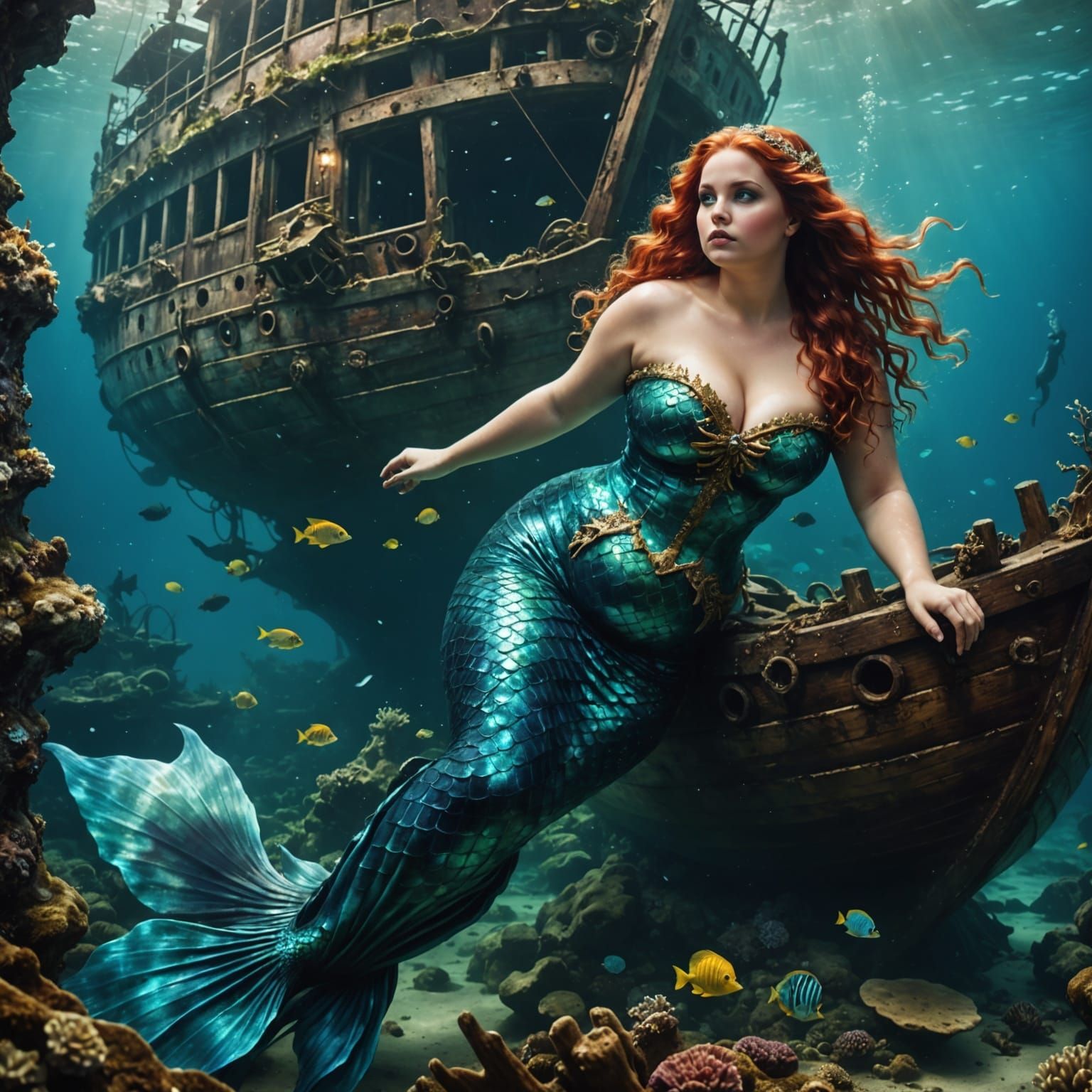 Voluptuous Mermaid in Shipwreck Digital Art