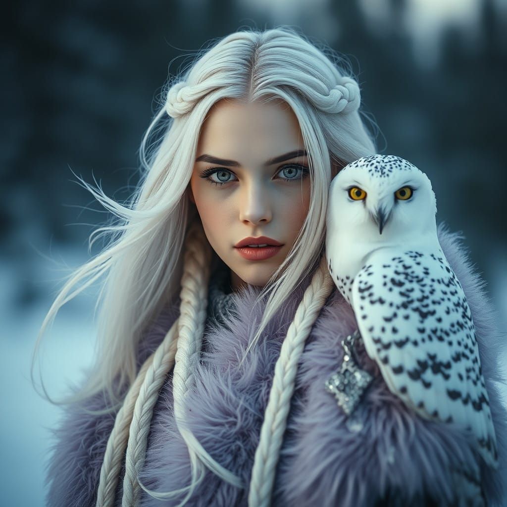 Ethereal Female Enchantress in Winter Landscape