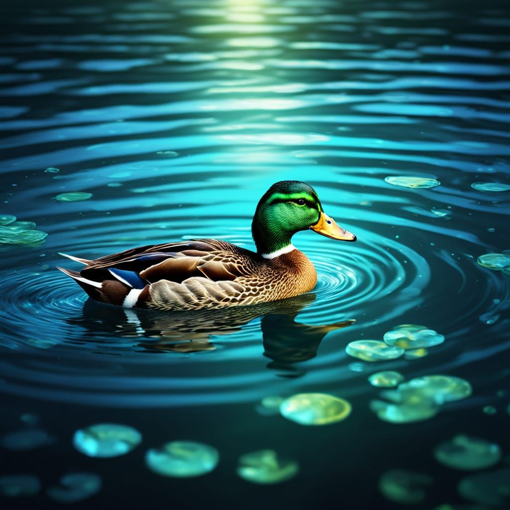 Underwater Duck in Moonlight: Dreamlike Digital Art