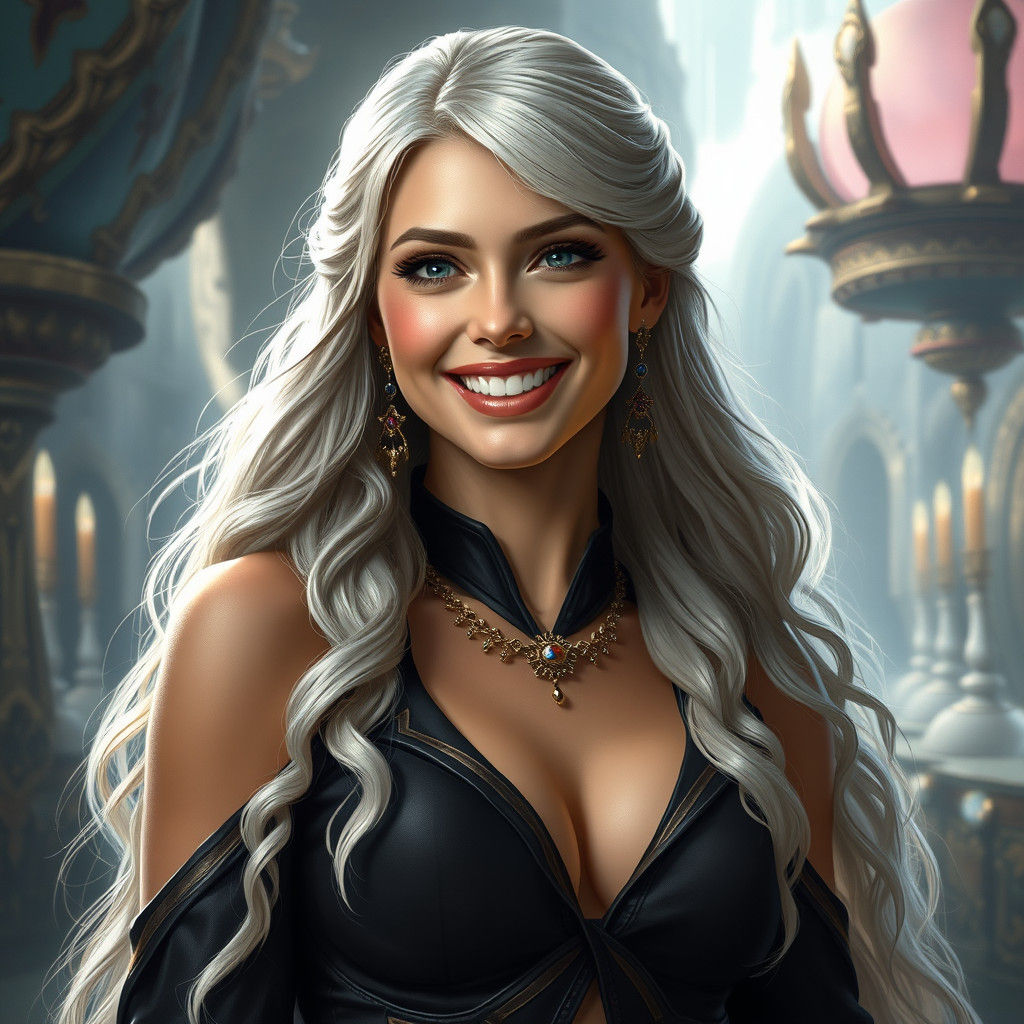 Elegant Woman with Silver Hair in Matte Painting Style