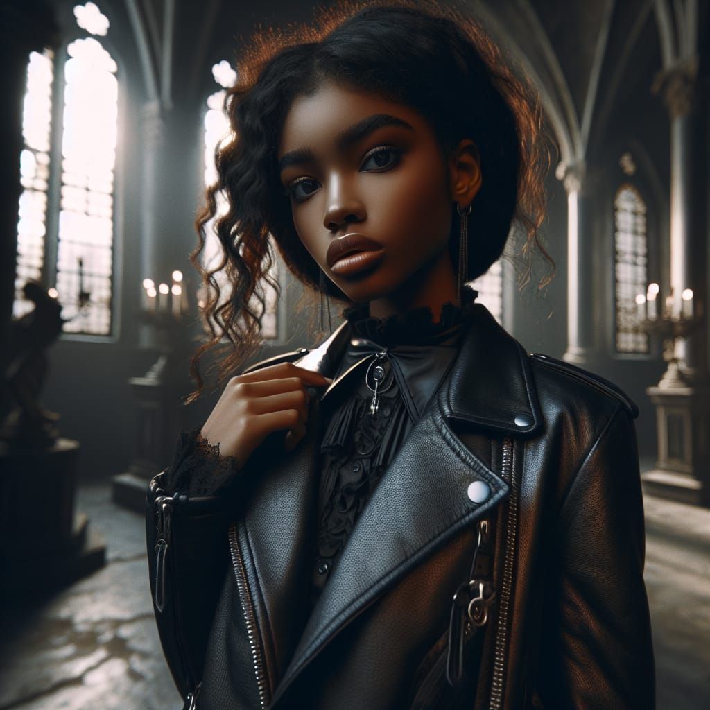 Moody Cinematic Portrait of Gothic Woman in Leather