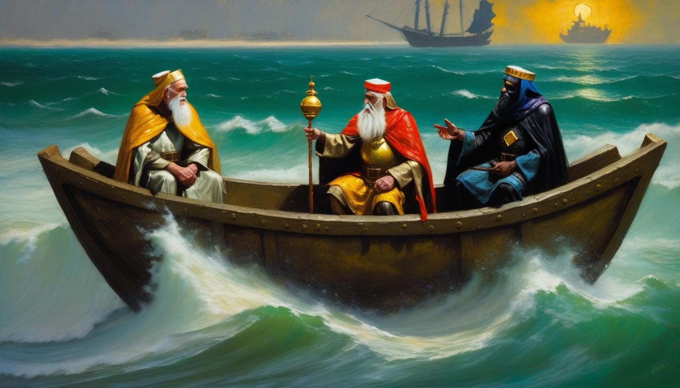 Three Wise Men Sail the Sea: Oil Painting
