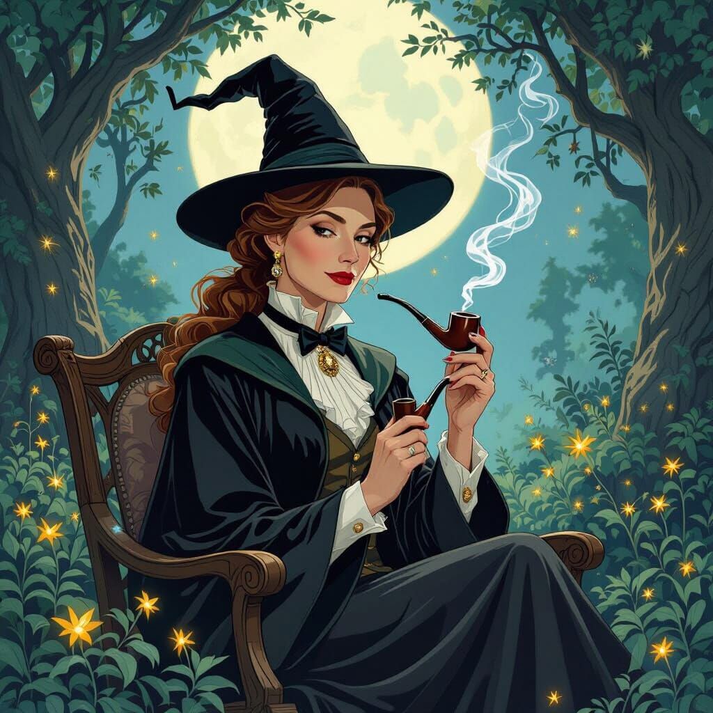 Minerva McGonagall in Moonlit Garden, Art Nouveau Style
