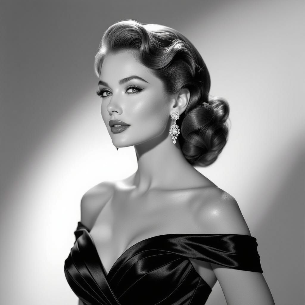 Hollywood Actress in B&W Studio Portrait