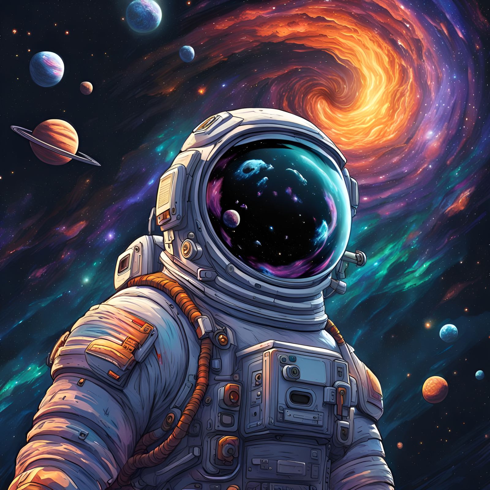 Astronaut Gazing at Black Hole in Anime Style