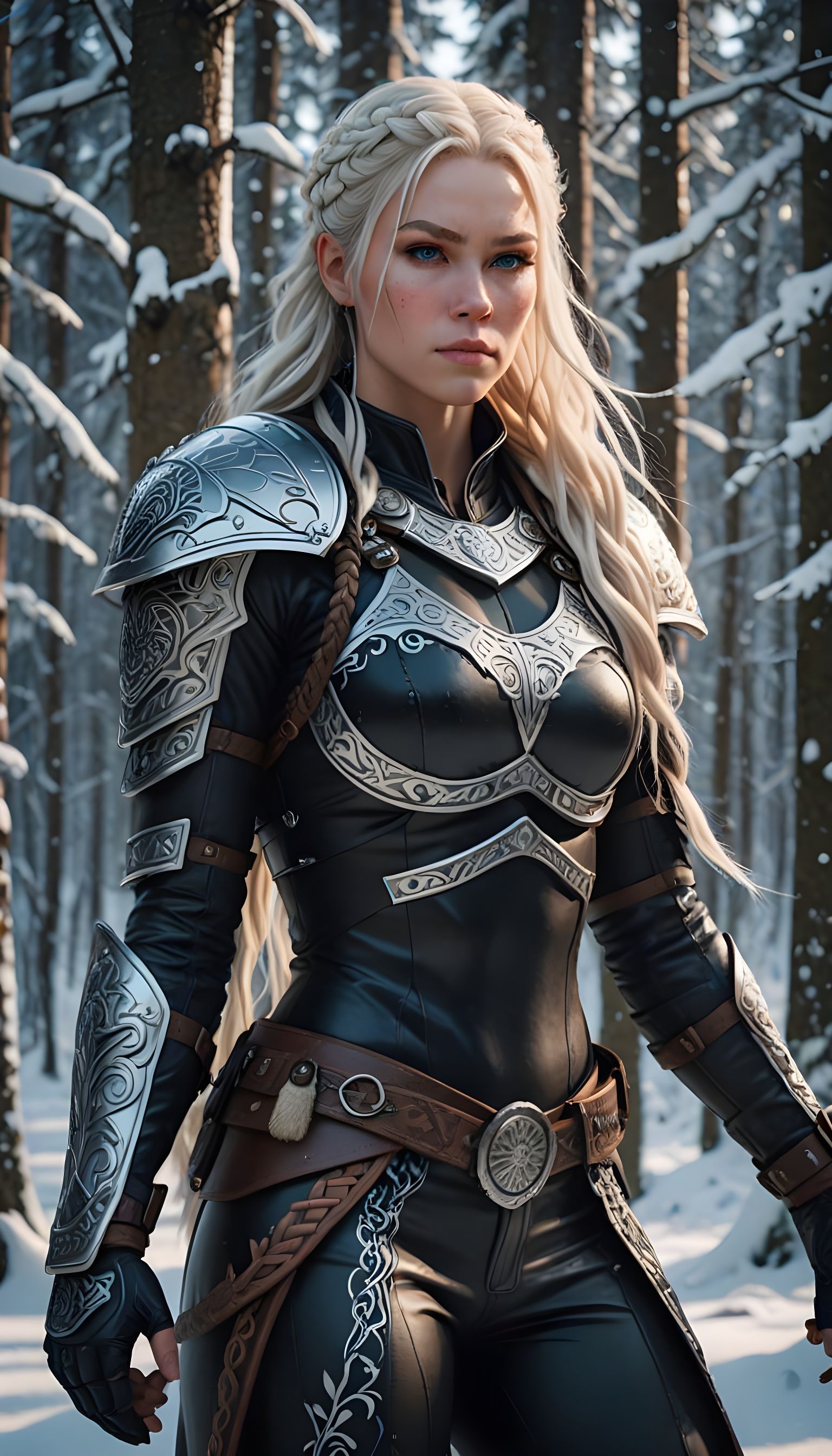 Viking Fitness Goddess in Snowy Arctic Landscape