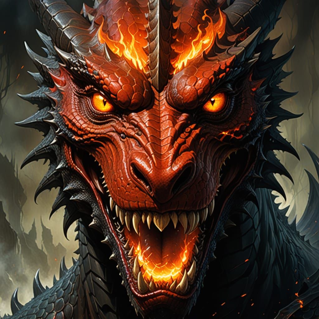 Cyberpunk-Style Dark Fantasy Dragon Portrait