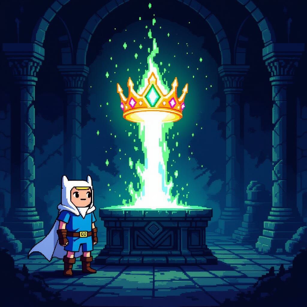 Finn the Human Discovers Lich Crown in 16-Bit RPG Style