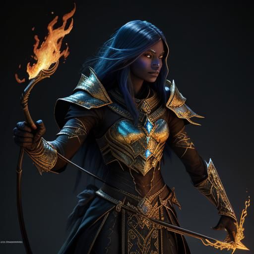 Drow Beast Tamer with Bow: Digital Matte Painting