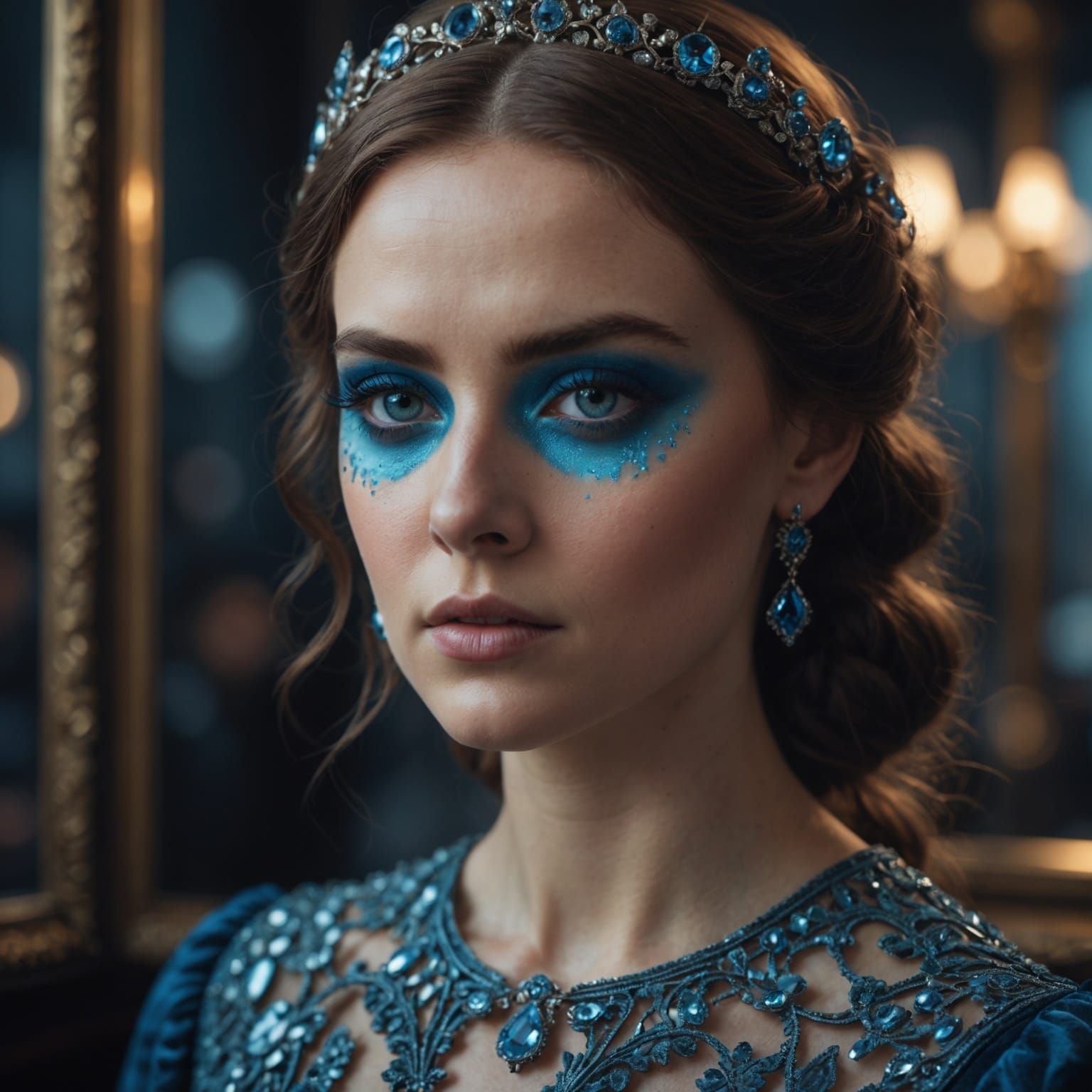 Intricate Portrait of Woman with Blue Eyes