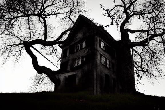 Eerie House Under the Full Moonlight