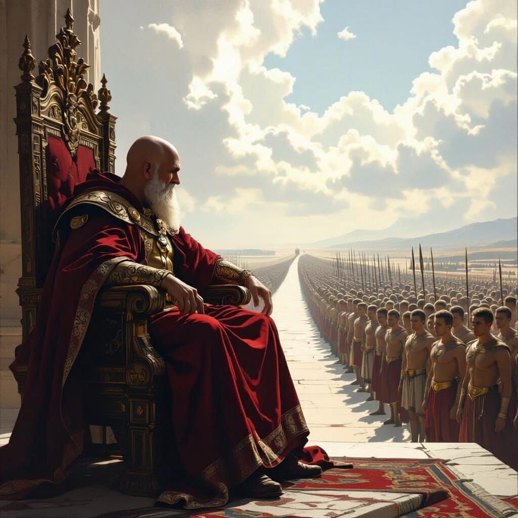 Ancient King on Throne Oversees Youthful Succession