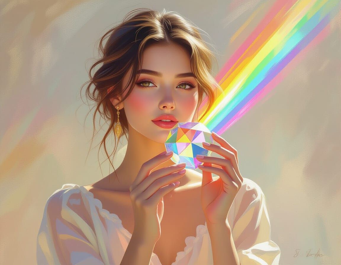 Woman with Prism in Impressionistic Oil Painting