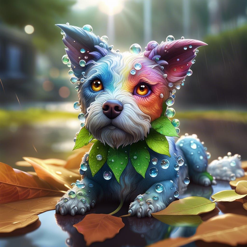 Multichromatic Leaf Dog Portrait in Hyperreal CGI