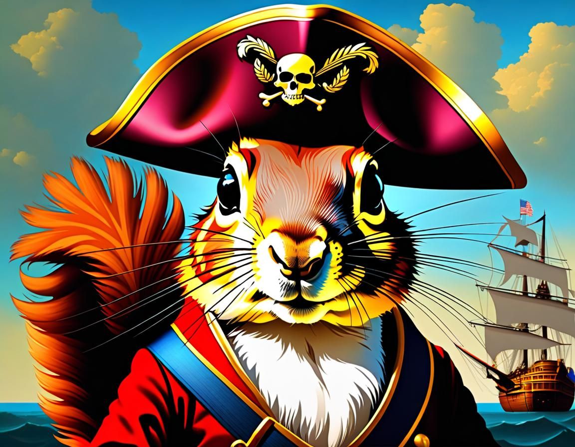 Pop Art Pirate Squirrel in Holographic Style