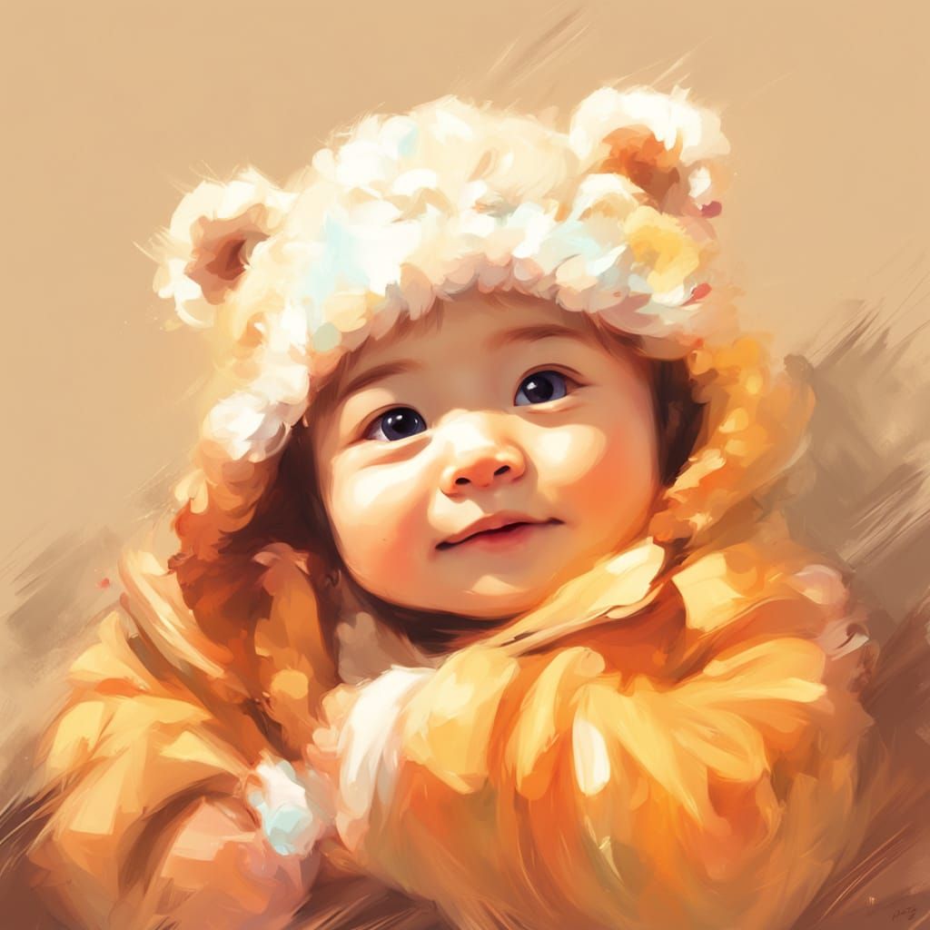 Baby Portrait in Oil Painting Style