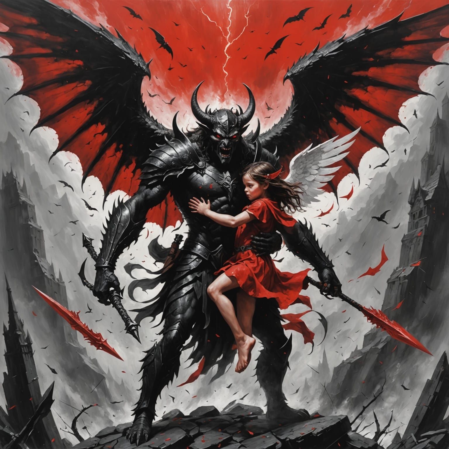 Winged Demon Protects Girl From Arrows