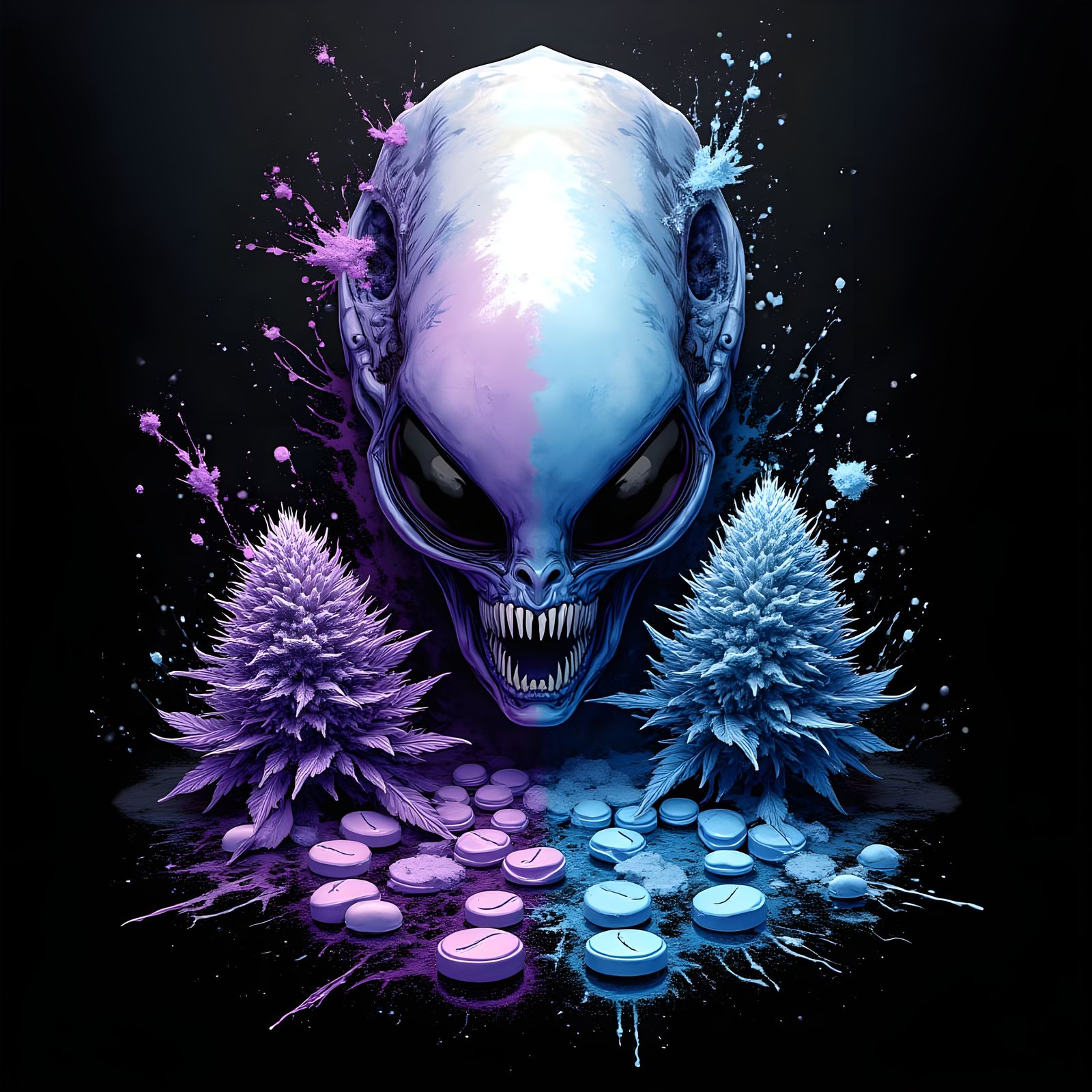Surreal Graffiti Alien in Deep Black Space with Vibrant, Ult...