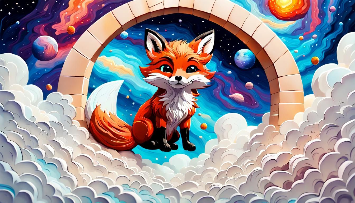 Chibi Fox in Galaxy Arch as Impasto Oil