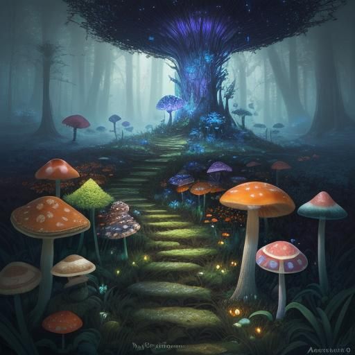 Mushroom Forest Creature in Art Nouveau Style