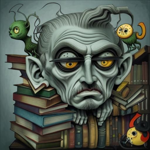 Disturbing Zombie Librarian in Art Brut Style