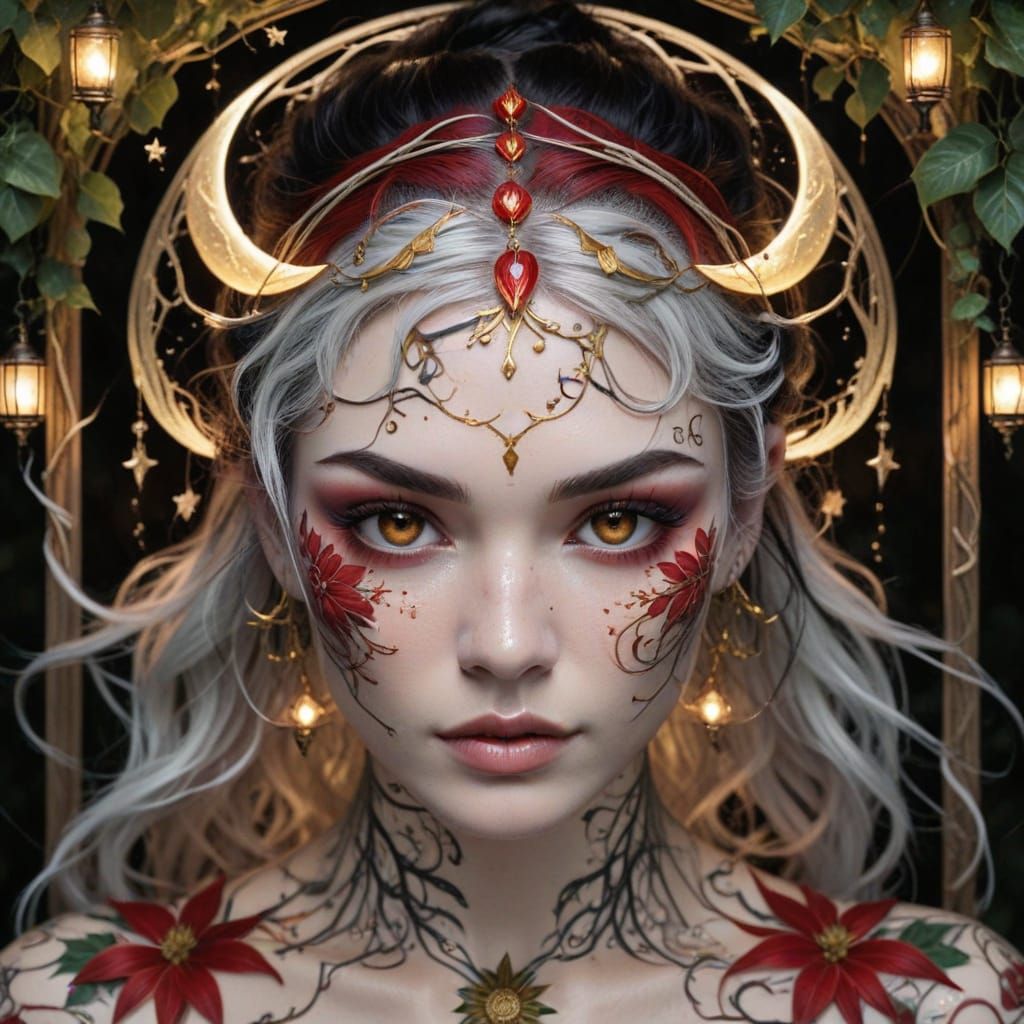 Enchanting Woodland Goddess with Botanic Tattoos