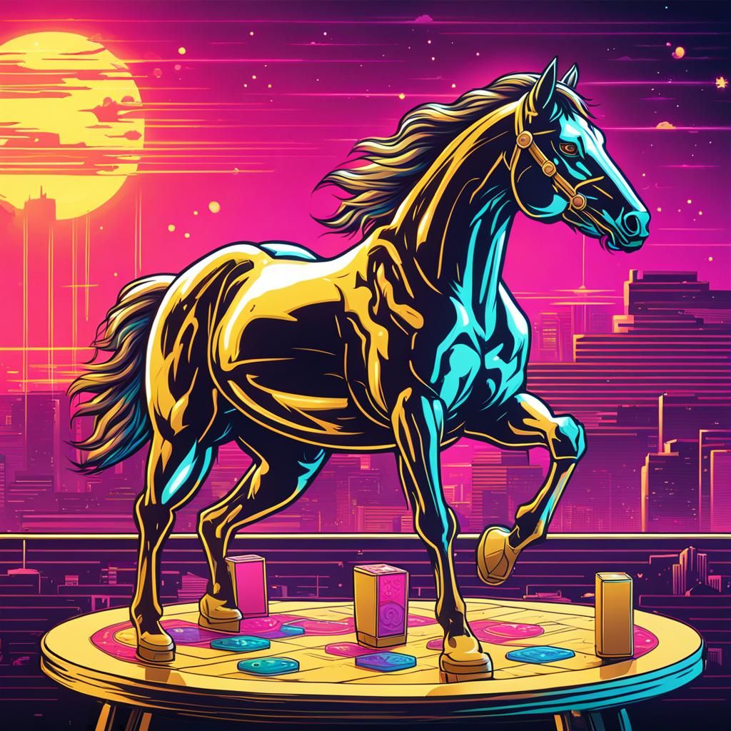 Comic Style Golden Mustang Horse Playing Board Game
