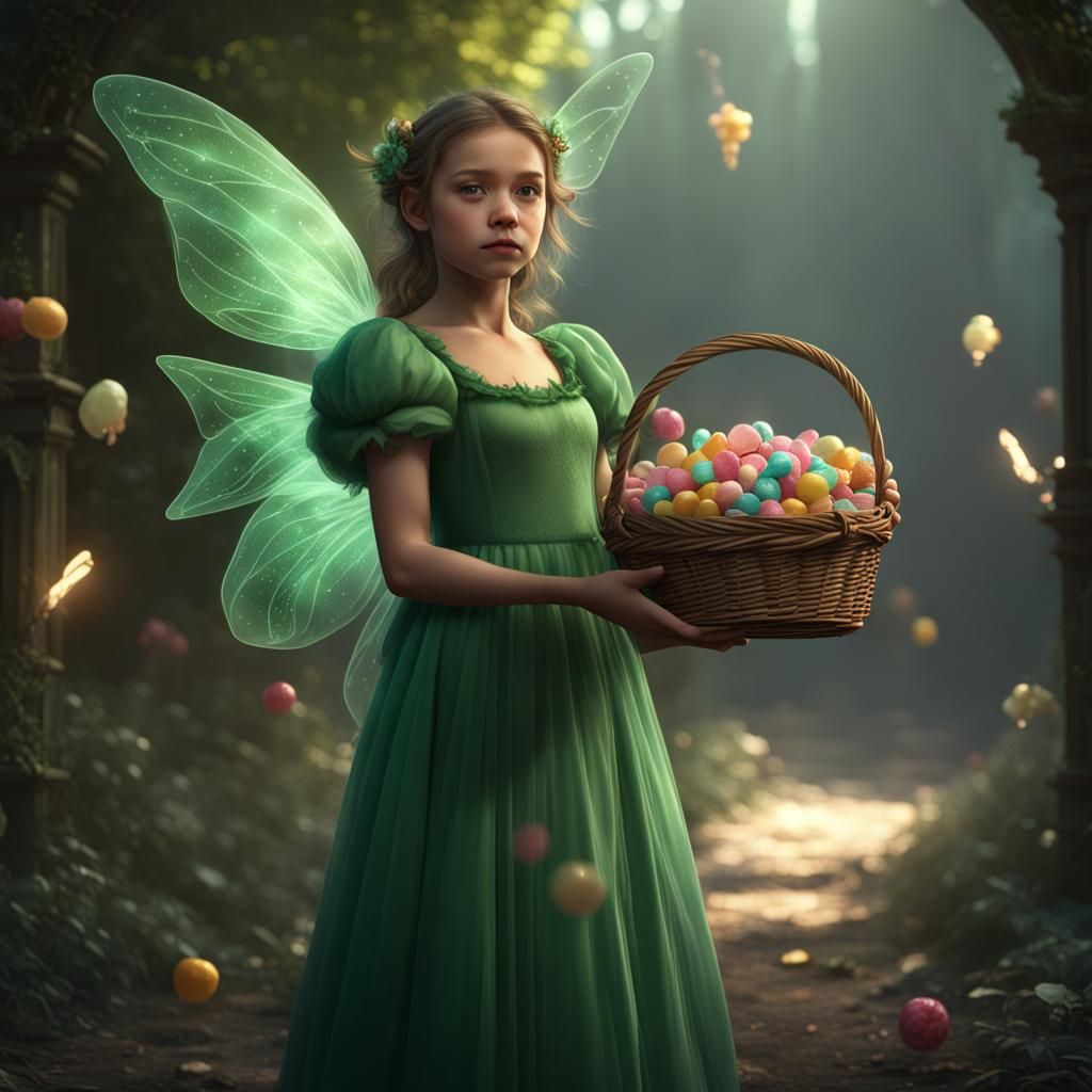 Girl in Fairy Wings with Candy Basket
