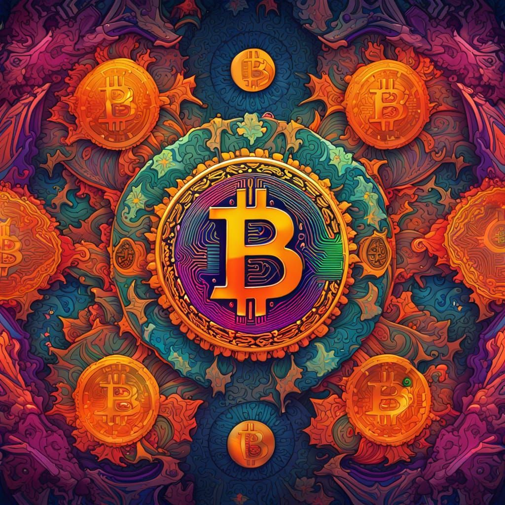 psychedelic interpretation of the Bitcoin symbol