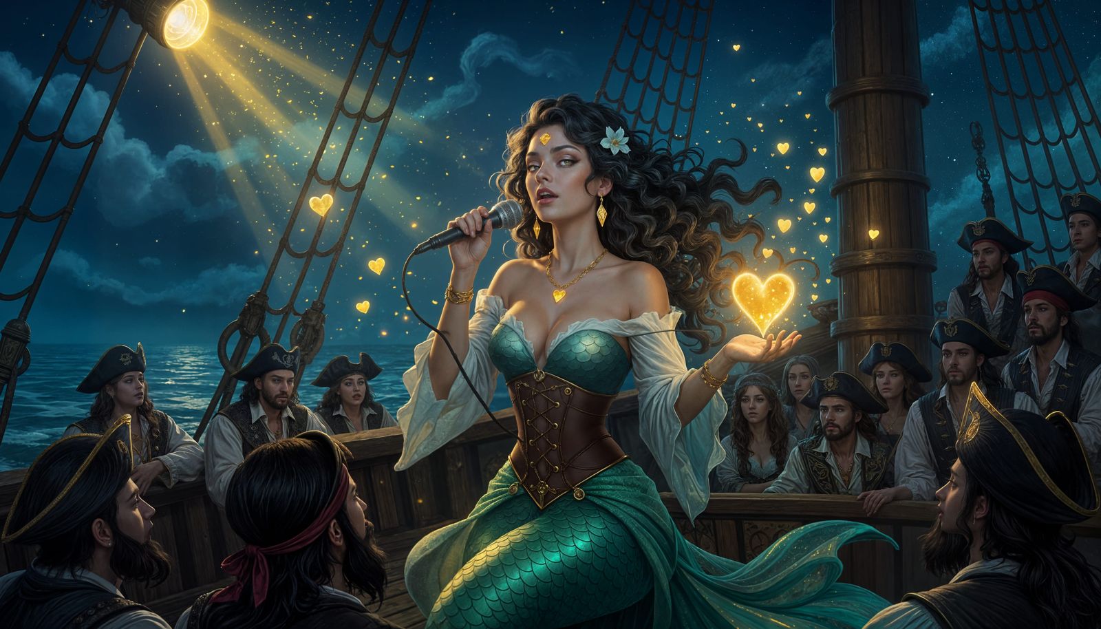 Siren Sings to Hypnotized Sailors on Pirate Ship