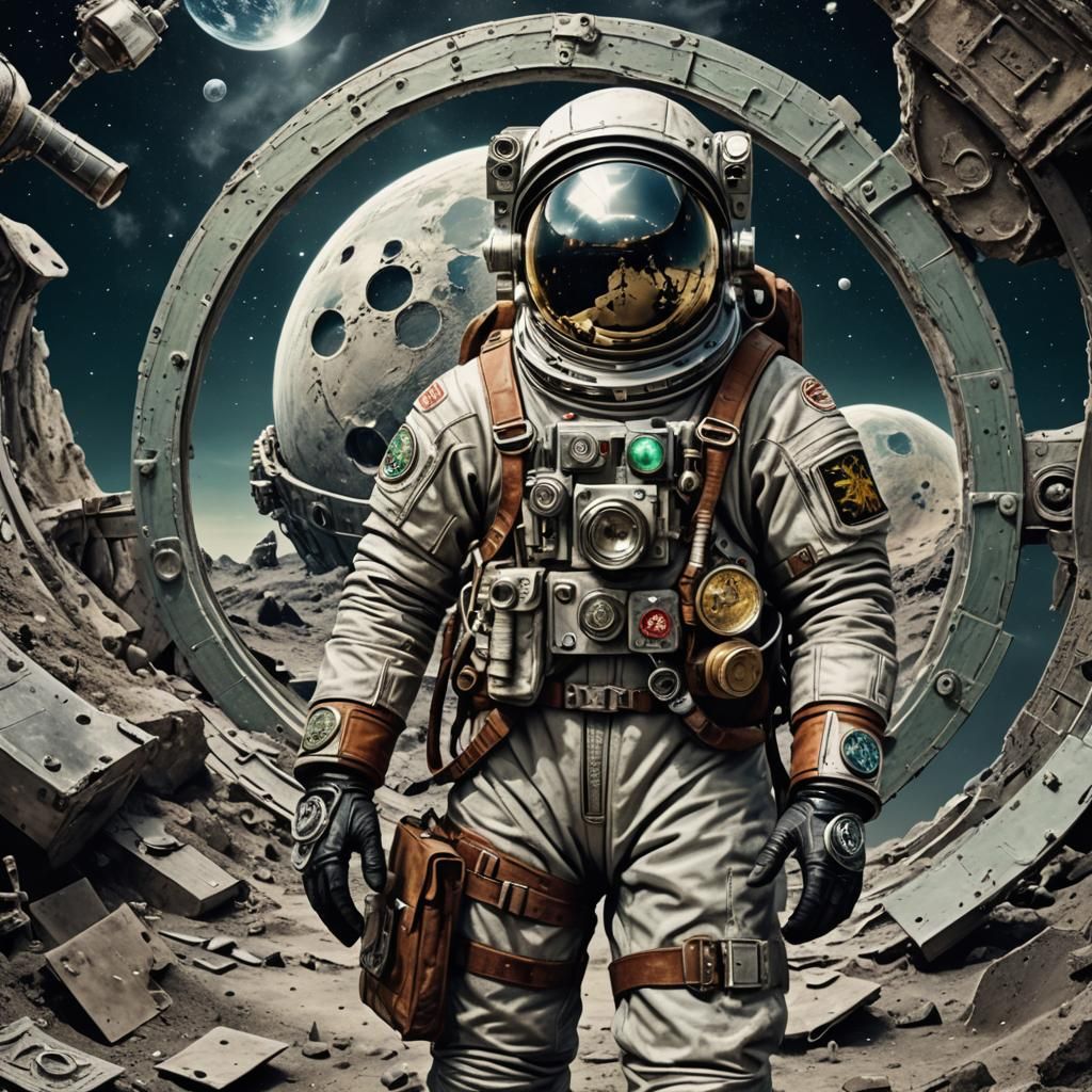 Celtic Cosmonaut in Punk Style on the Moon