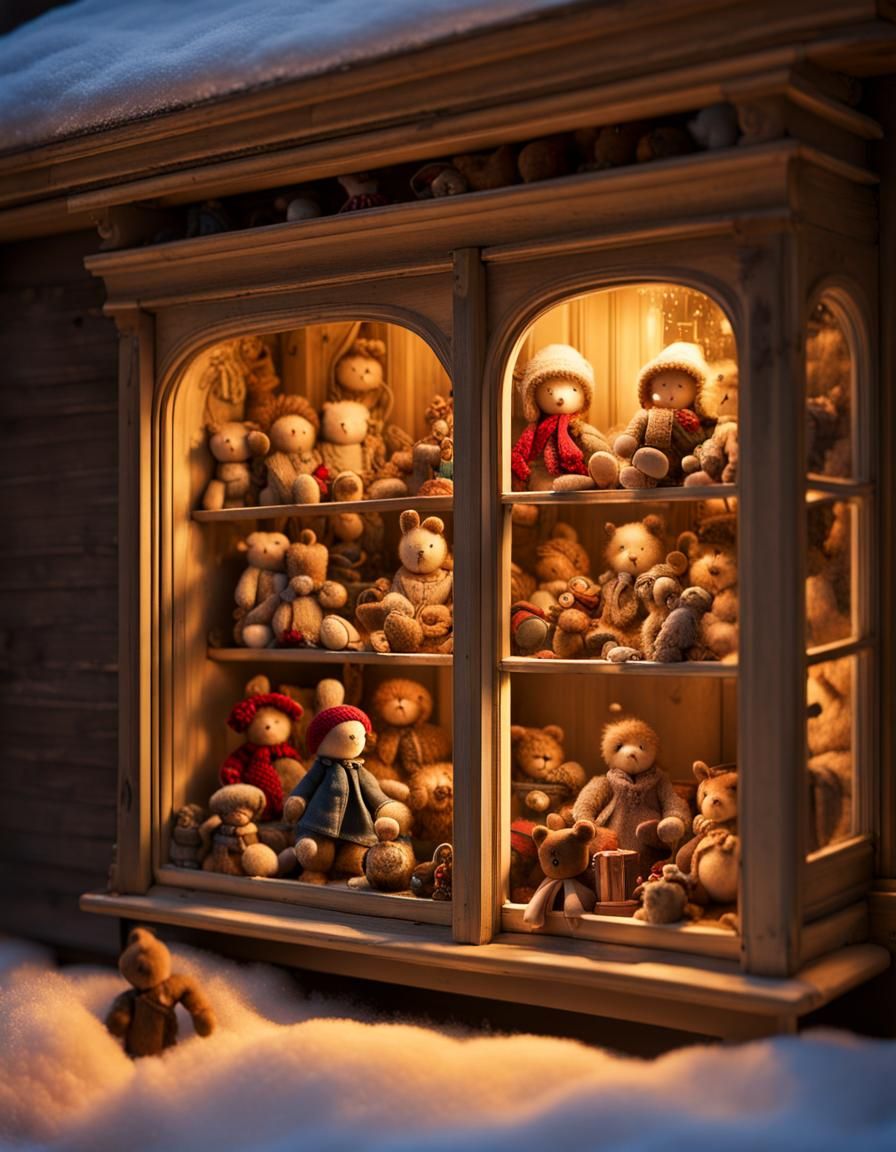 Victorian Toy Store Window with Cozy Toys