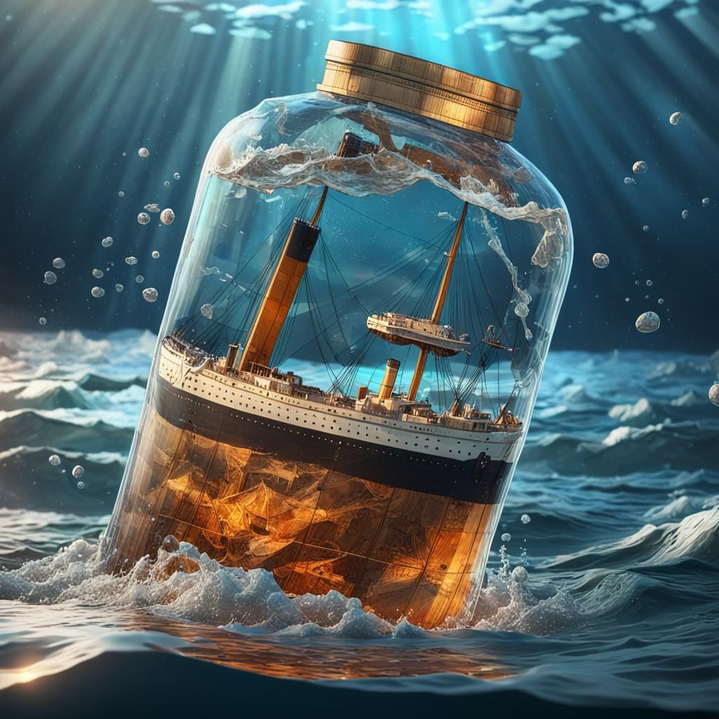 Titanic in a Bottle: Surreal Digital Art