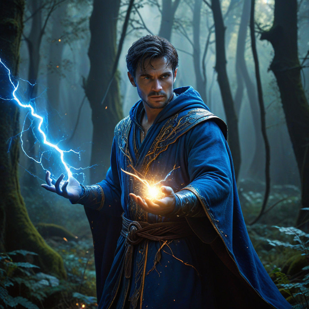 Epic Fantasy Sorcerer in Ancient Forest