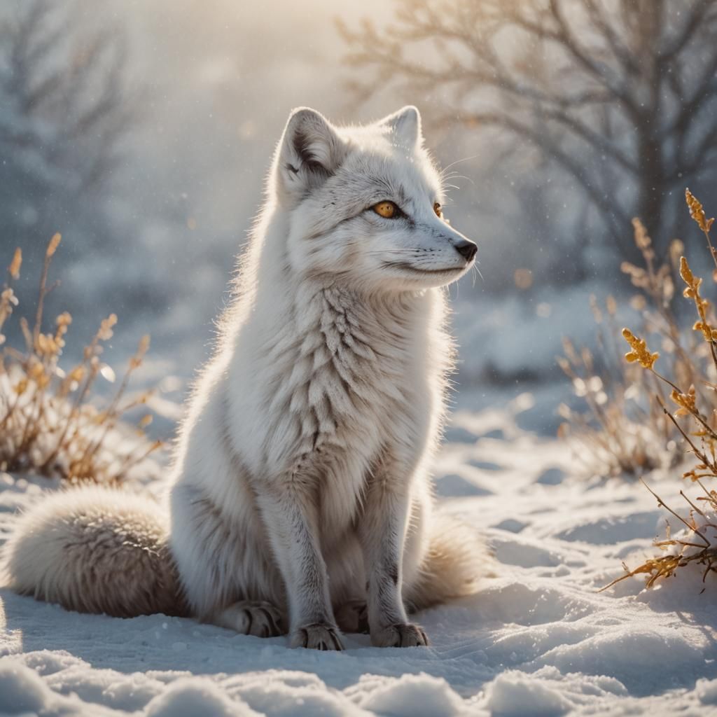 Arctic Fox in Snow: Digital Watercolor Wildlife Art
