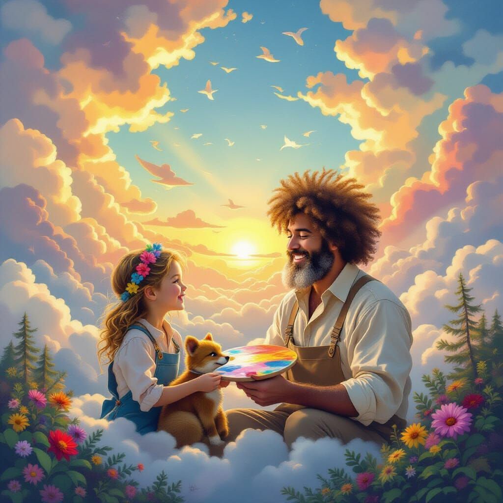 Divine Artistry: God and Bob Ross Paint Sky Creatures
