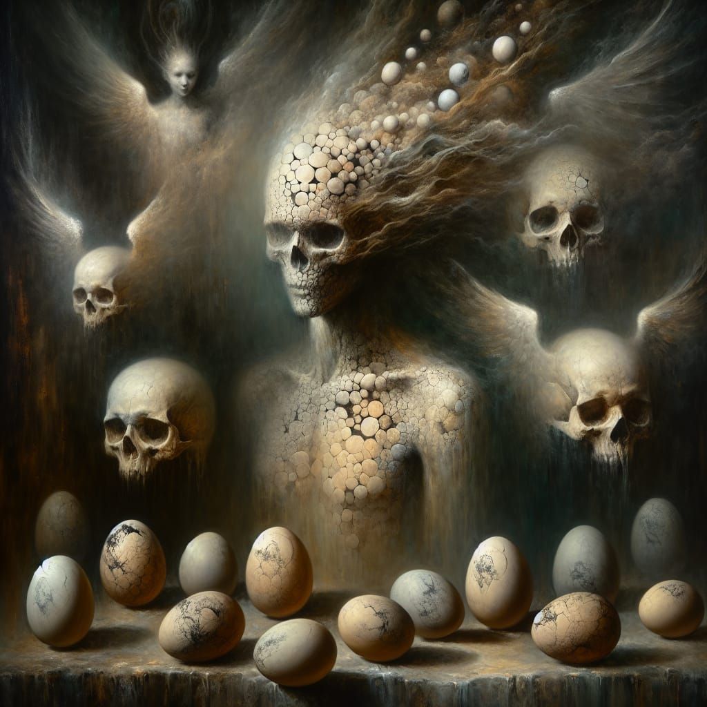 Ominous Figure with Winged Skulls in Dark Surrealism