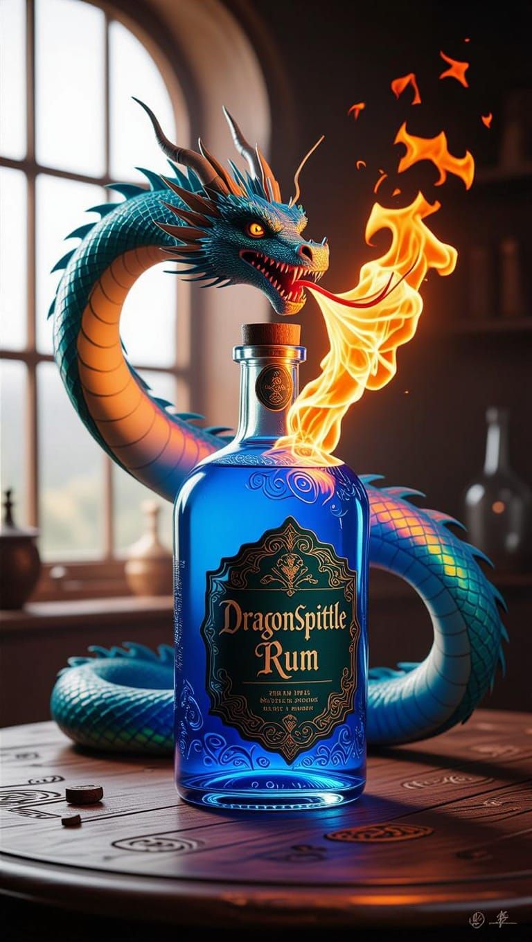 Surreal Pirate's Potion in Glass Bottle as Rendered in Hyper...