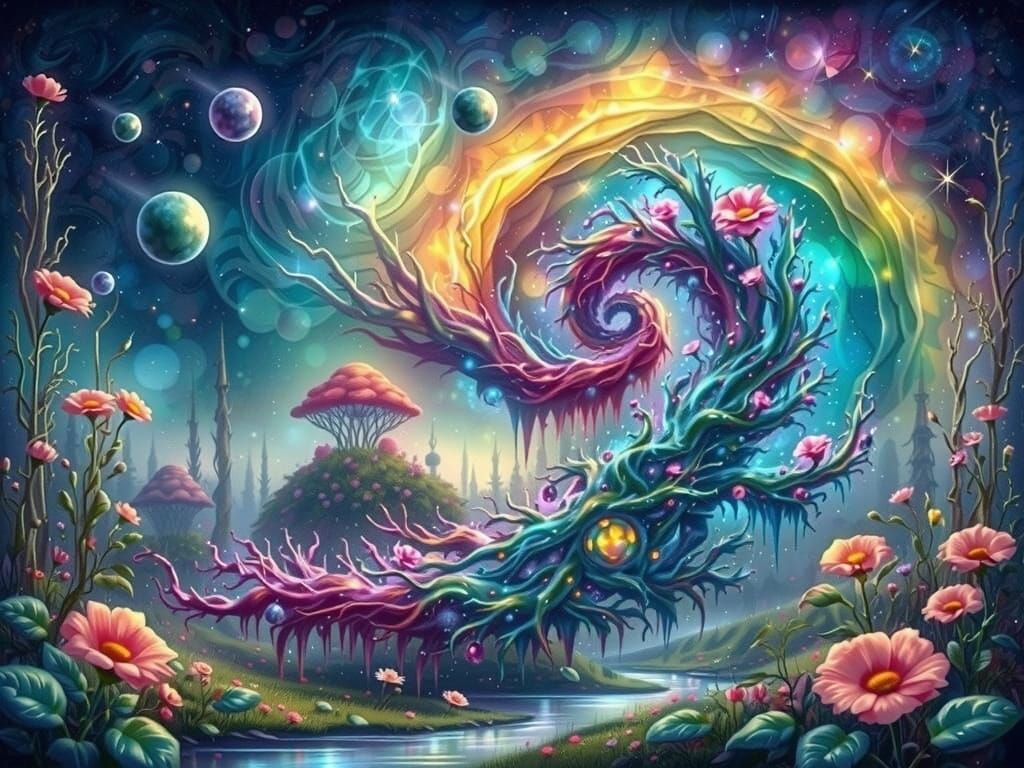 Iridescent Cosmic Entity Unfolds in Vibrant Vortex