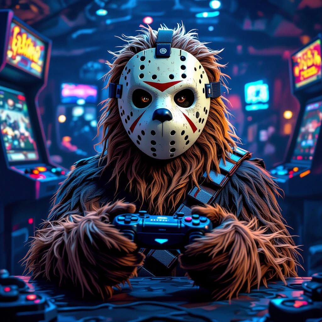 Chewbacca as Jason Voorhees in Fantasy Arcade